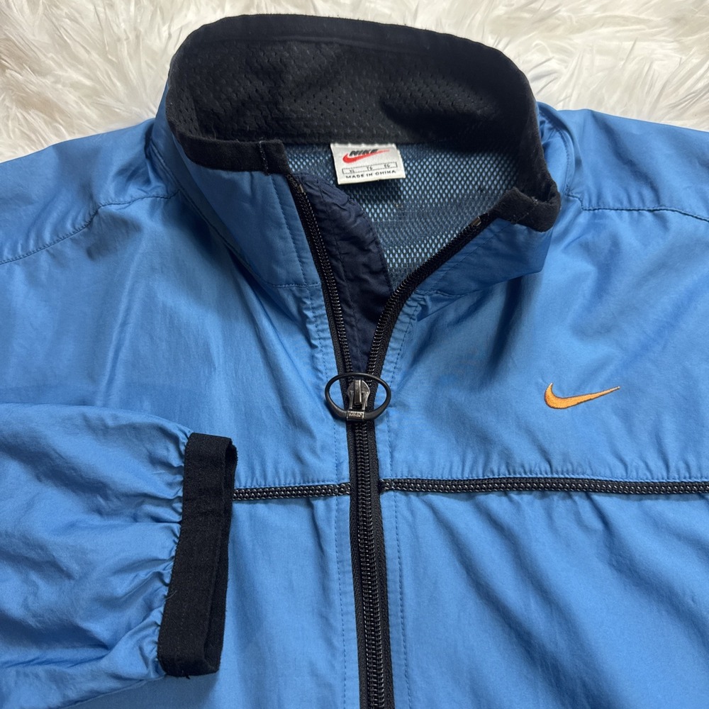 Rare!! Vintage Y2K Nike Windbreaker Jacket Pull Tab Blue Vented Full Zip 2000's